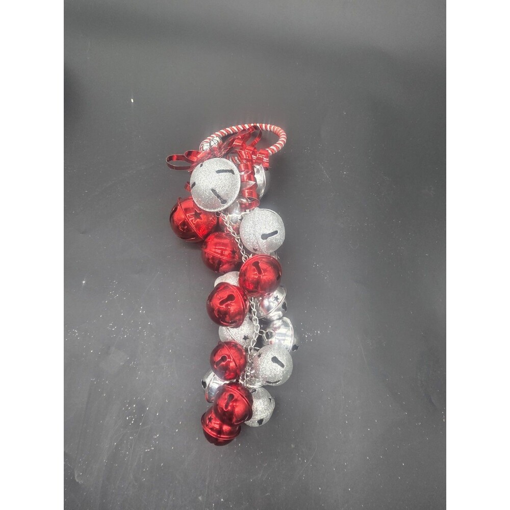 Red And Silver Sleigh Bells On A Hanging Loop